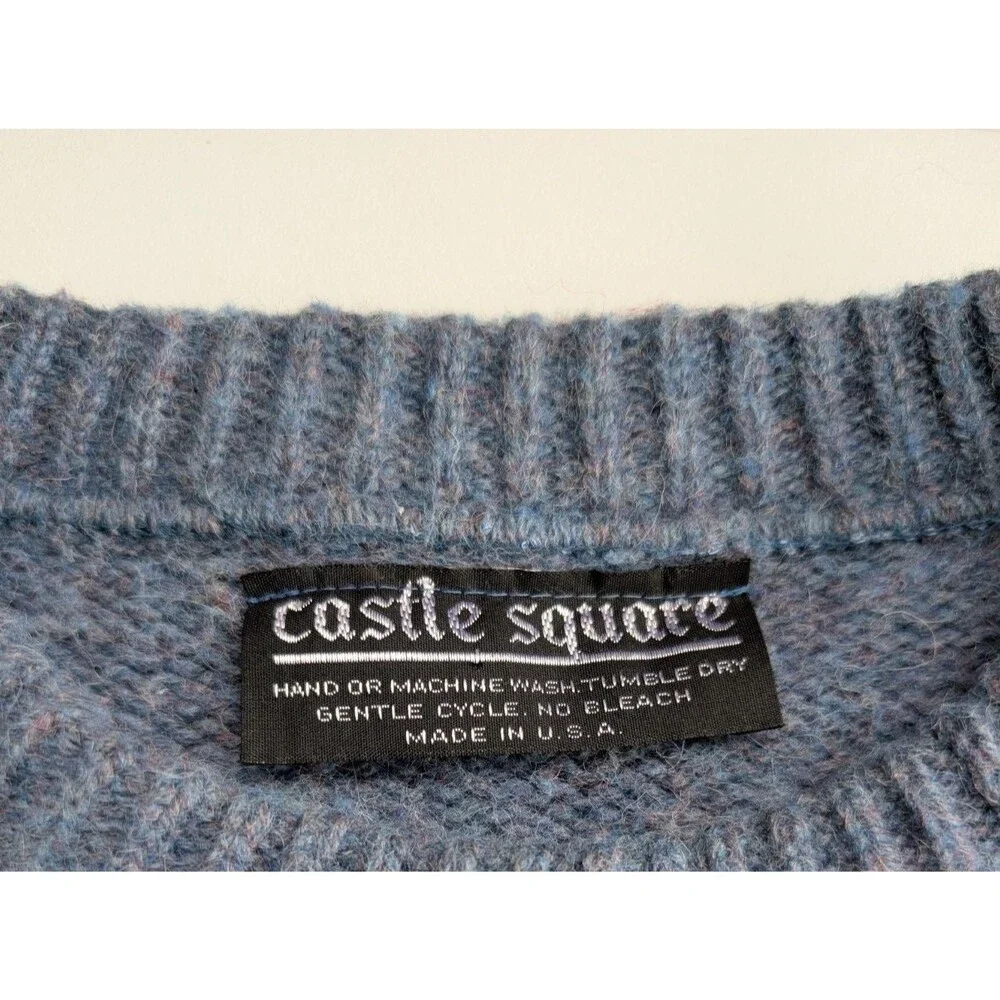 Vintage Castle Square Blue Heather Crewneck Sweater Made USA M/L Pullover